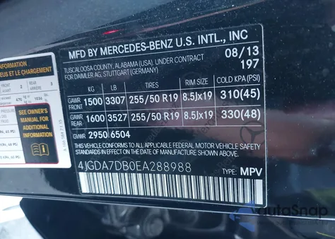 2014 Mercedes-Benz Ml 550 4Matic from USA, damaged, VIN 4JGDA7DB0EA288988